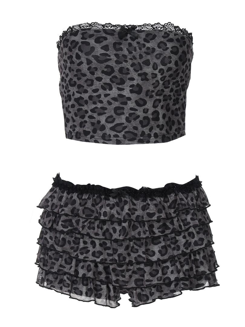 Wild Nights Leopard Set by SOUTHWEST UNLIMITED featuring a stylish leopard print top and matching shorts.