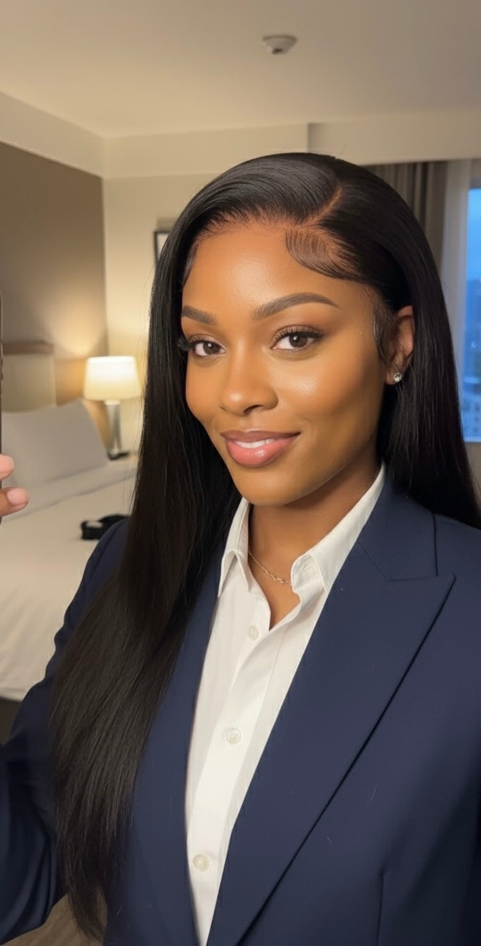 SOUTHWEST UNLIMITED 13x4 frontal straight wig featuring sleek, long strands in a natural color.