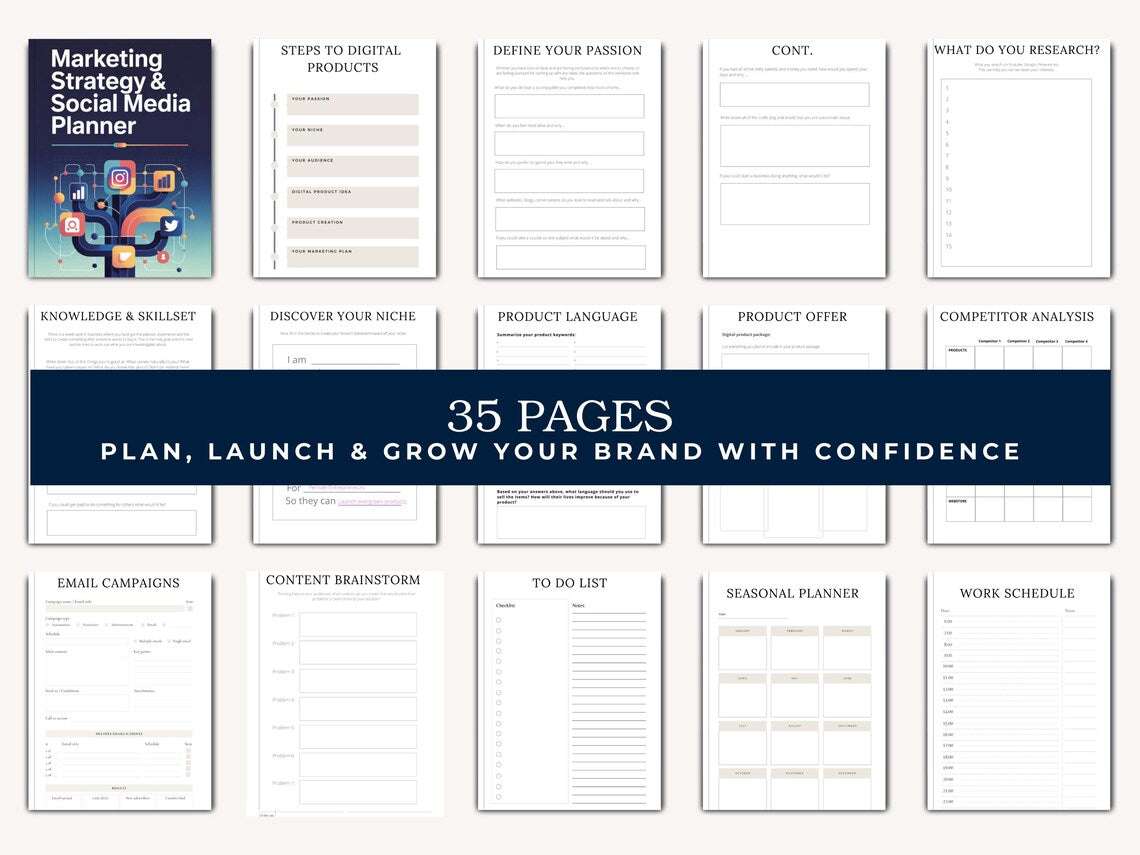 Marketingstrategie & Socialemediaplanner (PDF) – Contentkalender, Lanceringsplan & Merkstrategie