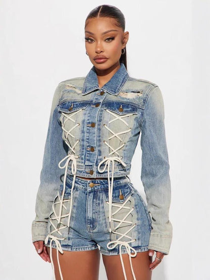 SOUTHWEST UNLIMITED Laced & Loaded denim set featuring a stylish top and matching bottoms in a classic blue wash.