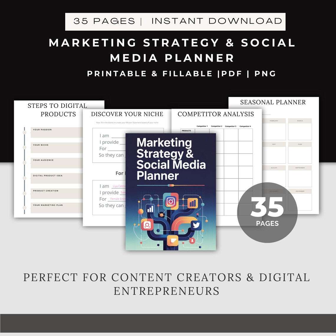 Marketingstrategie & Socialemediaplanner (PDF) – Contentkalender, Lanceringsplan & Merkstrategie