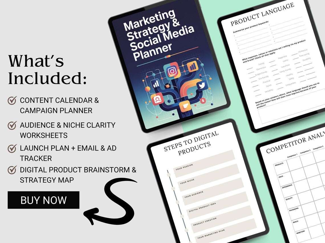 Marketingstrategie & Socialemediaplanner (PDF) – Contentkalender, Lanceringsplan & Merkstrategie