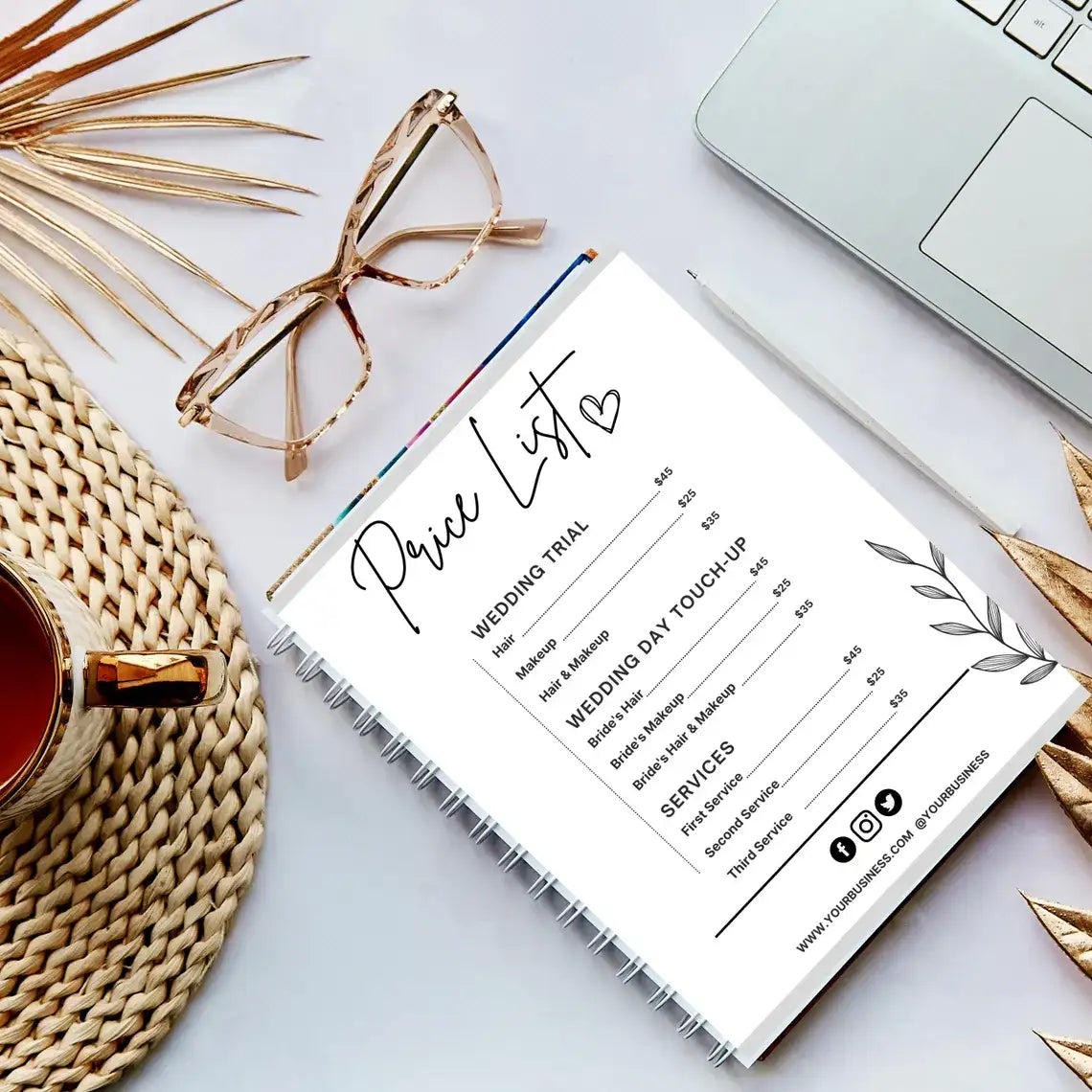 Bewerkbare Prijslijst Sjabloon (PDF) – Printbaar Service Menu voor Stylisten & Beauty Experts